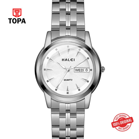 Halei 348M-CH-WHT Metal Band Men Watch - Topa