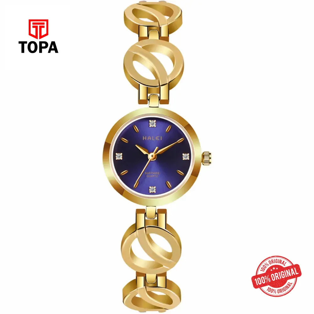 Halei 5004L-GLD-BLU Metal Band Women Watch - Topa