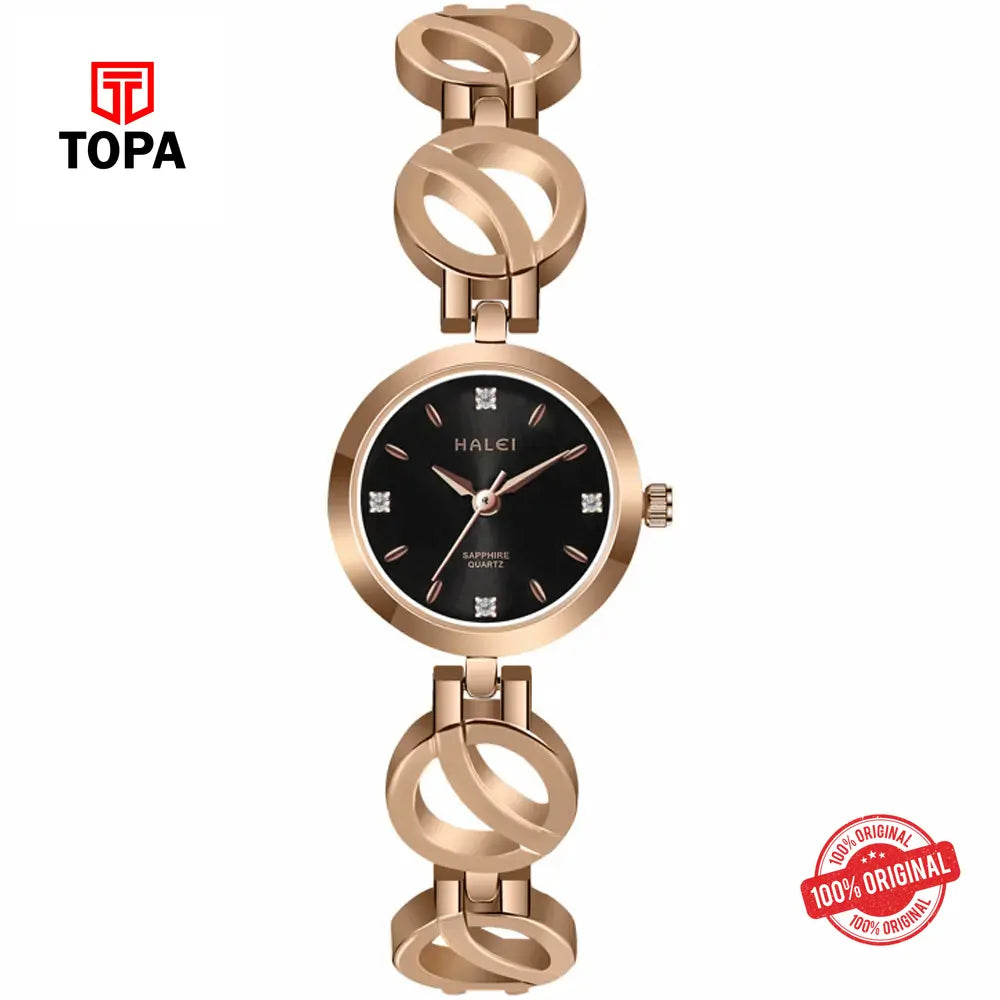 Halei 5004L-RG-BLK Metal Band Women Watch - Topa