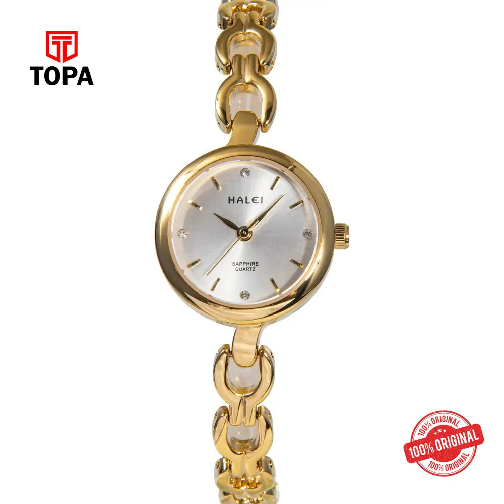 Halei 5008L-GLD-WHT Metal Band Women Watch - Topa