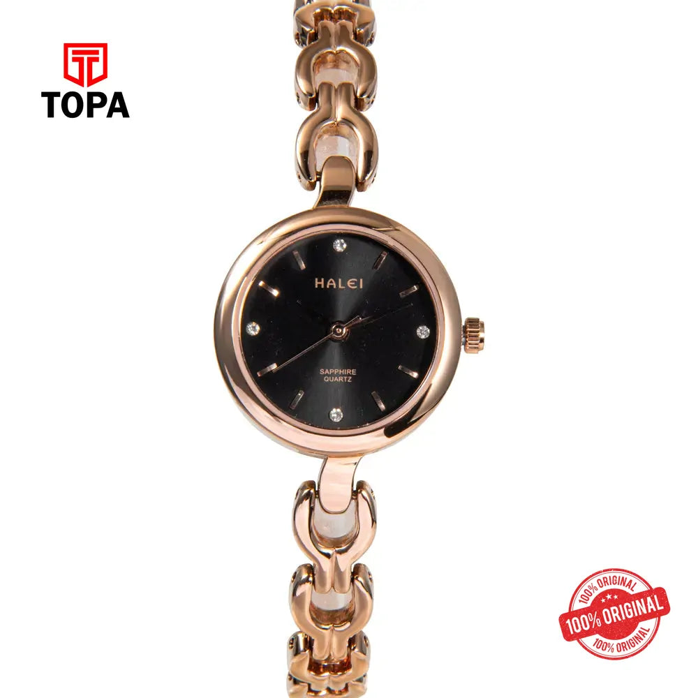 Halei 5008L-RG-BLK Metal Band Women Watch - Topa
