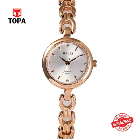 Halei 5008L-RG-WHT Metal Band Women Watch - Topa