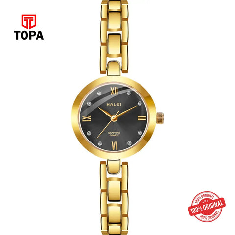 Halei 5009L-GLD-BLK Metal Band Women Watch - Topa