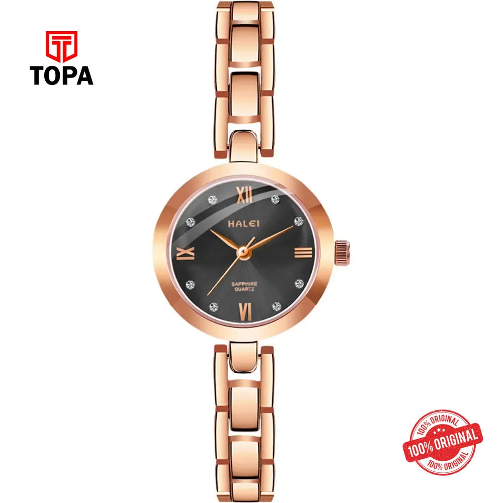Halei 5009L-RG-BLK Metal Band Women Watch - Topa