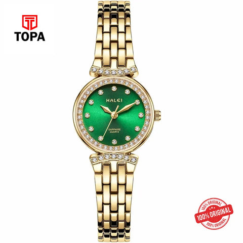 Halei 5011L-GLD-GRN Metal Band Women Watch - Topa
