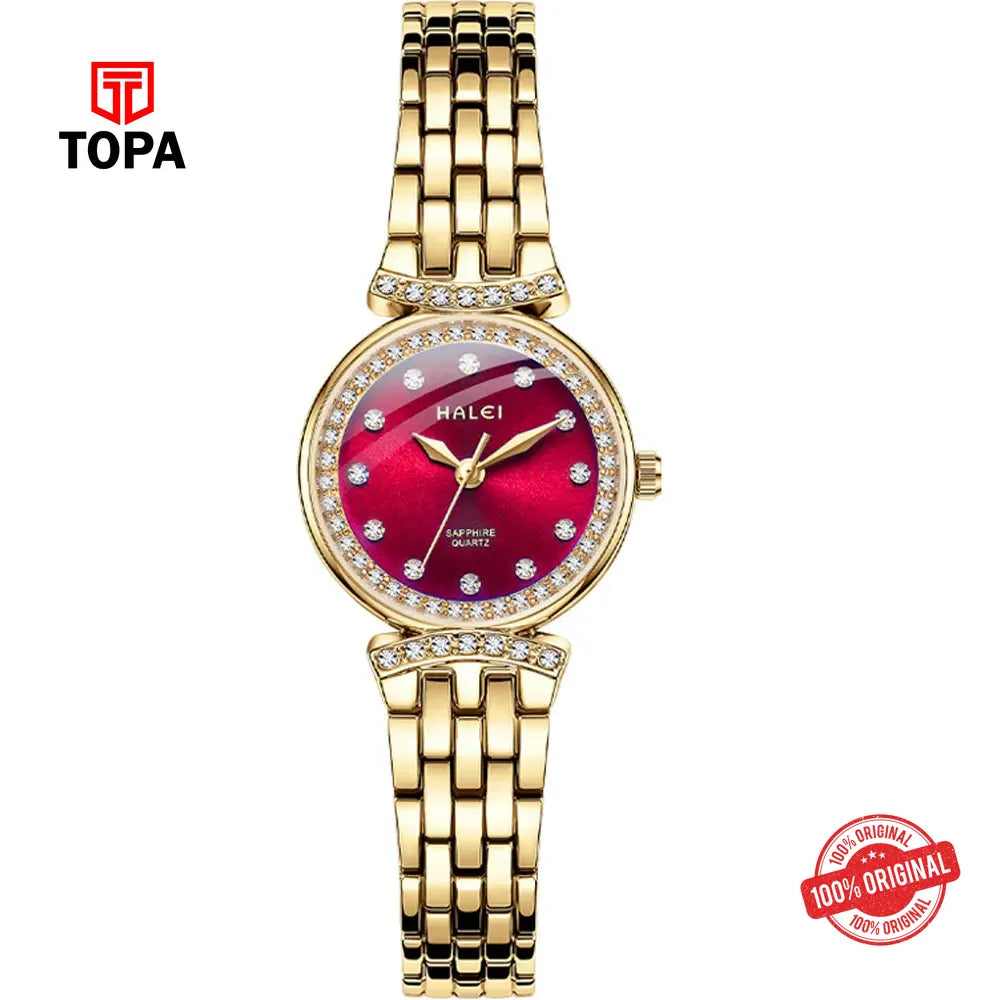 Halei 5011L-GLD-PNK Metal Band Women Watch - Topa