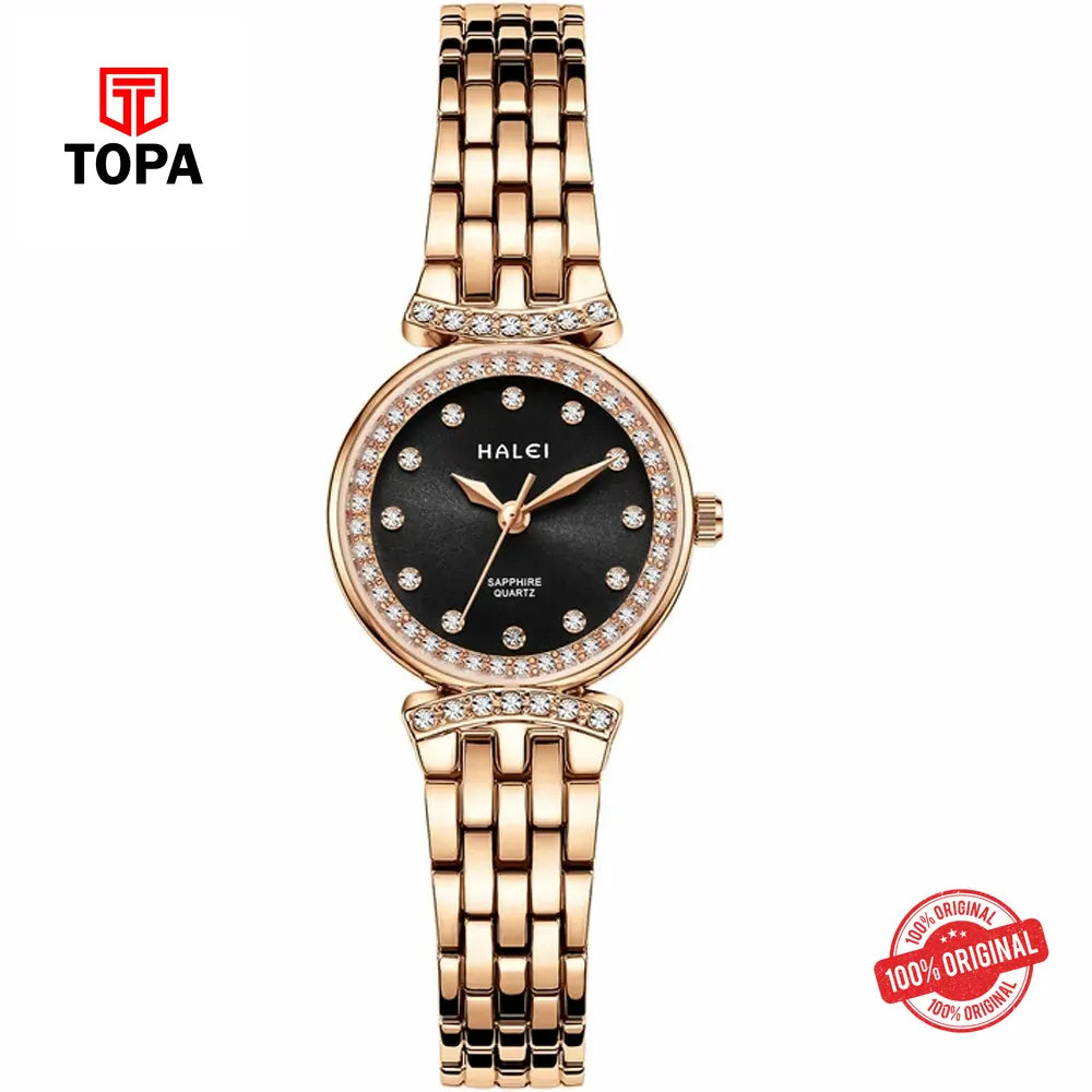 Halei 5011L-RG-BLK Metal Band Women Watch - Topa