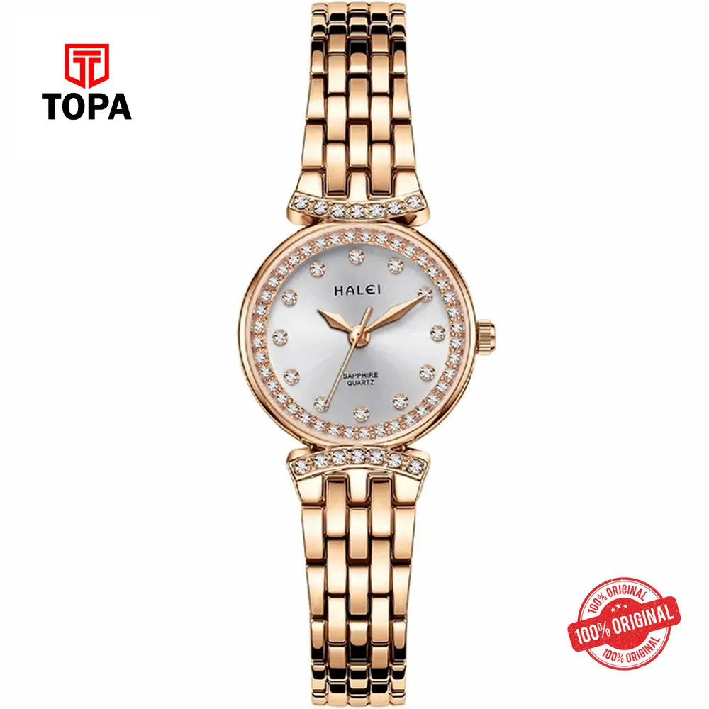 Halei 5011L-RG-WHT Metal Band Women Watch - Topa