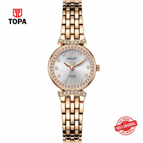 Halei 5011L-RG-WHT Metal Band Women Watch - Topa