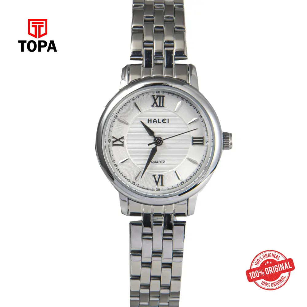 Halei 550L-CH-WHT Metal Band Women Watch - Topa