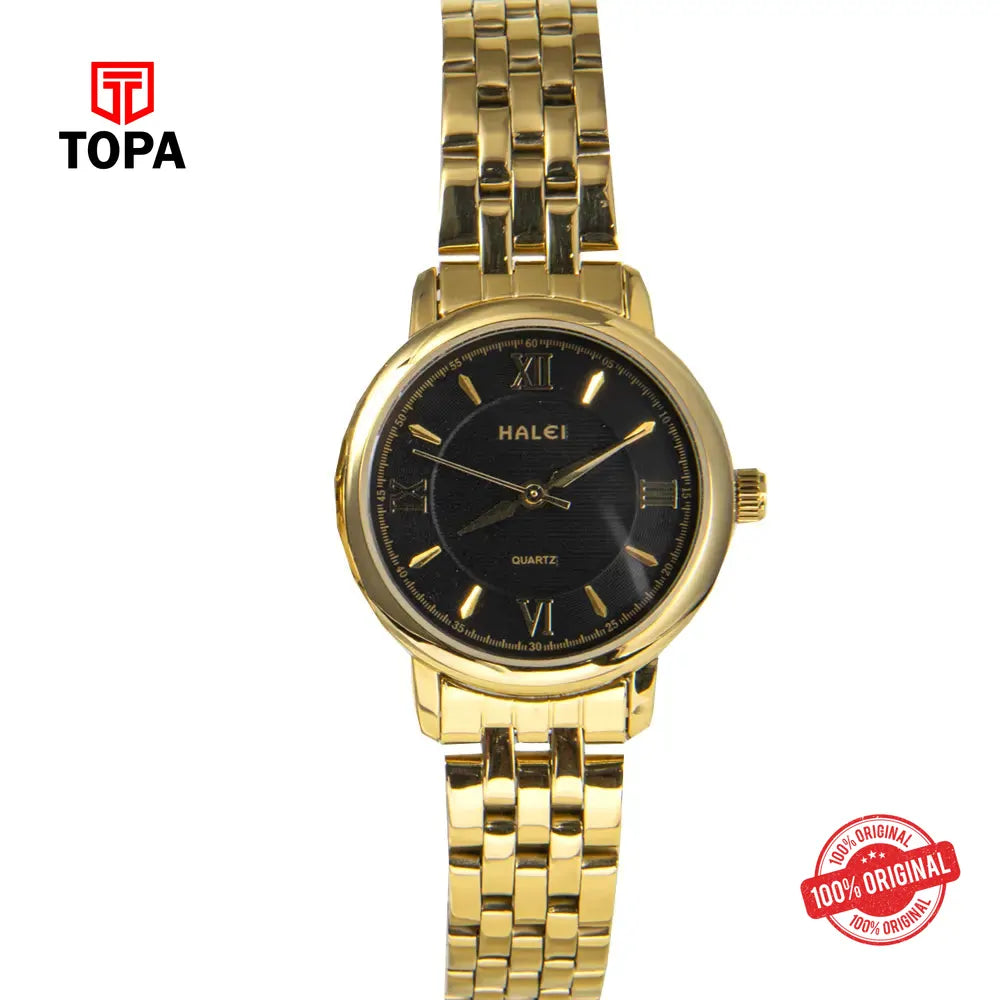 Halei 550L-GLD-BLK Metal Band Women Watch - Topa