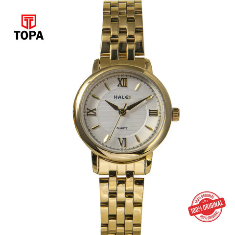 Halei 550L-GLD-WHT Metal Band Women Watch - Topa