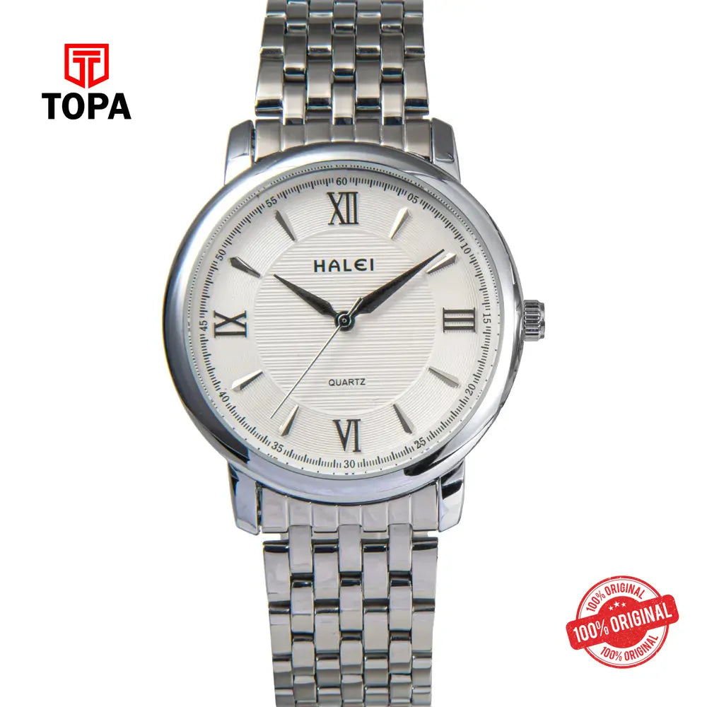 Halei 550M-CH-WHT Metal Band Men Watch - Topa