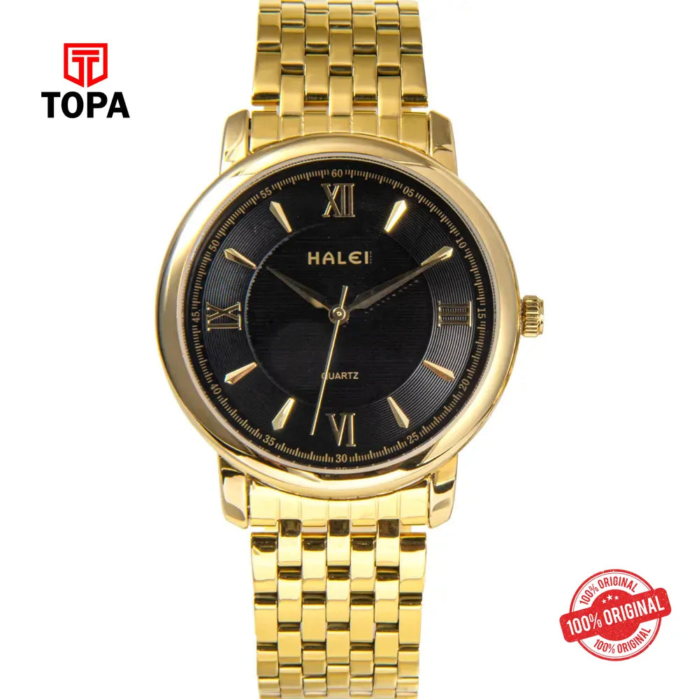 Halei 550M-GLD-BLK Metal Band Men Watch - Topa