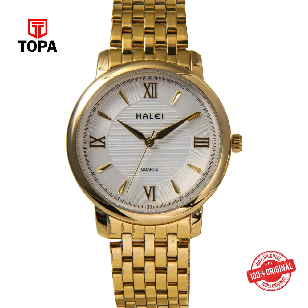 Halei 550M-GLD-WHT Metal Band Men Watch - Topa