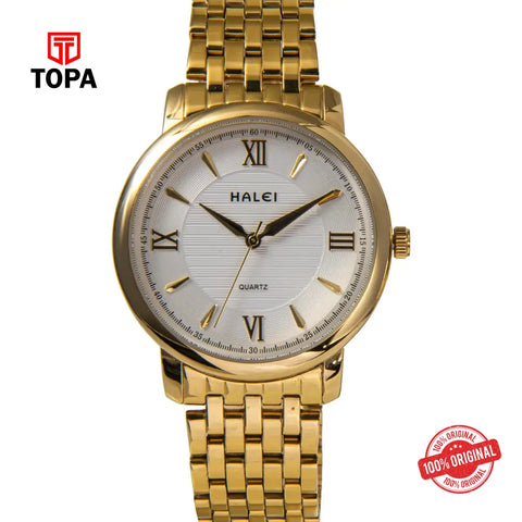Halei 550M-GLD-WHT Metal Band Men Watch - Topa