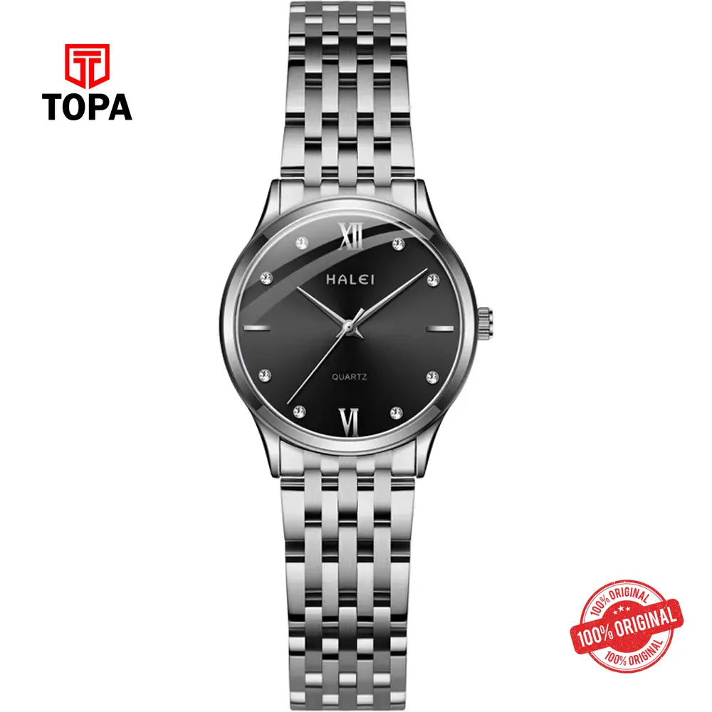 Halei 551L-CH-BLK Metal Band Women Watch - Topa
