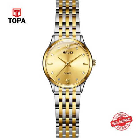 Halei 551L-CHTT-GLD Metal Band Women Watch - Topa
