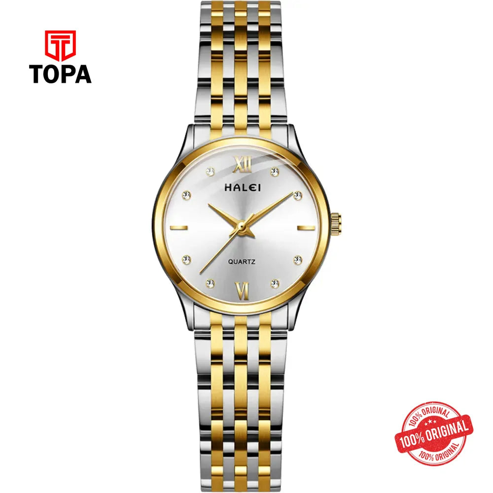 Halei 551L-CHTT-WHT Metal Band Women Watch - Topa