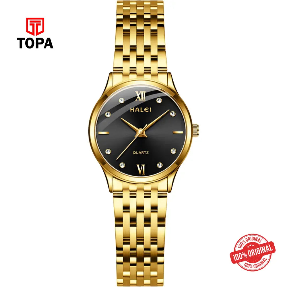 Halei 551L-GLD-BLK Metal Band Women Watch - Topa