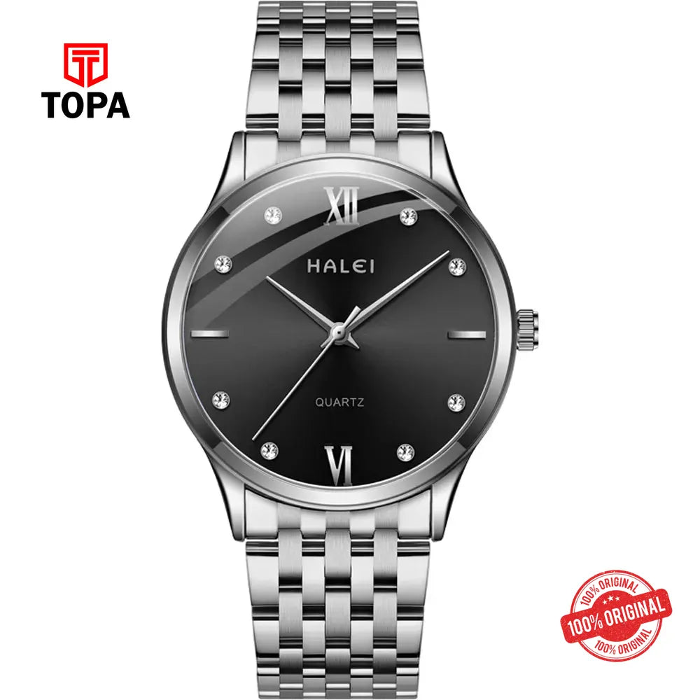 Halei 551M-CH-BLK Metal Band Men Watch - Topa