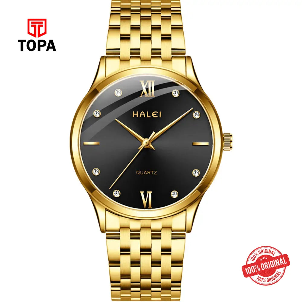 Halei 551M-GLD-BLK Metal Band Men Watch - Topa