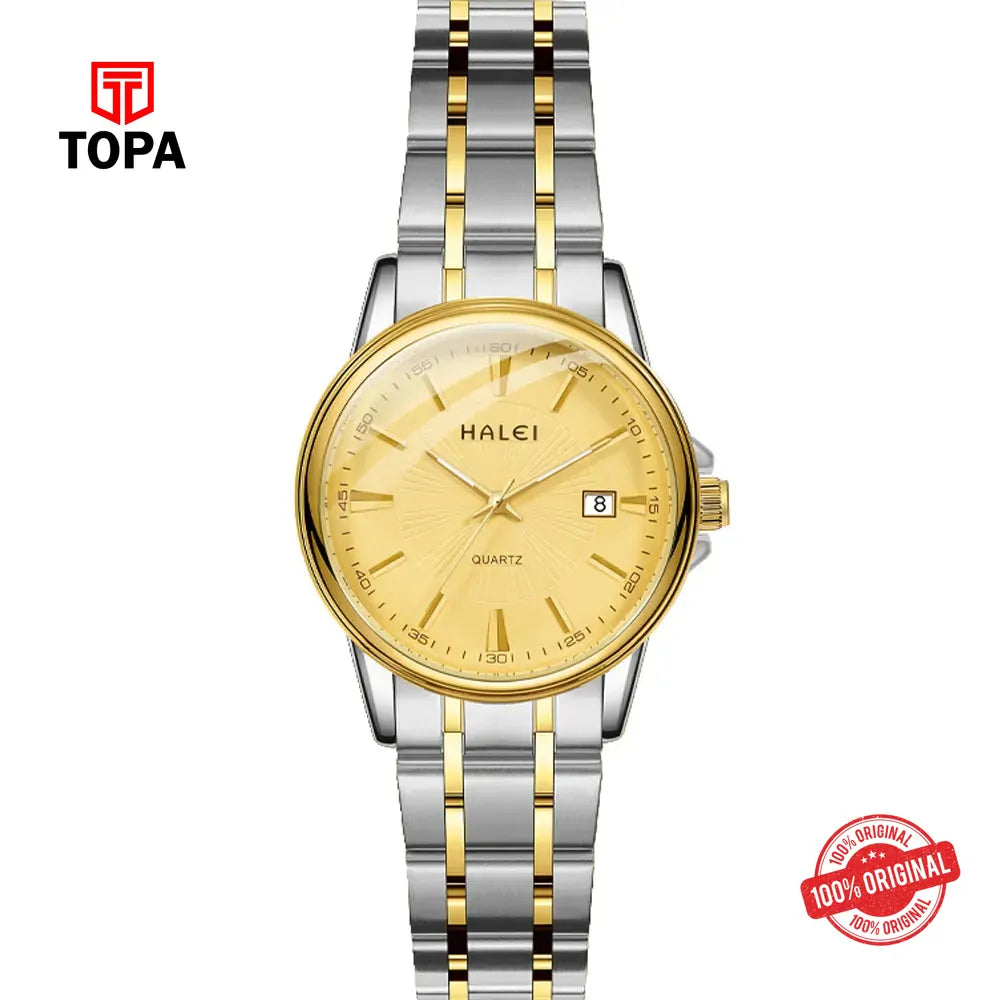 Halei 563L-CHTT-GLD Metal Band Women Watch - Topa