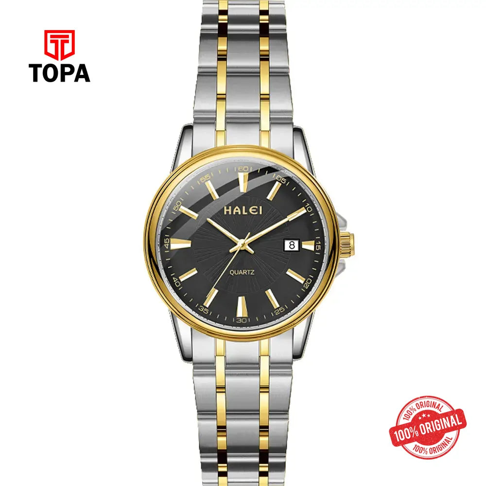 Halei 563L-TTGLD-BLK Metal Band Women Watch - Topa