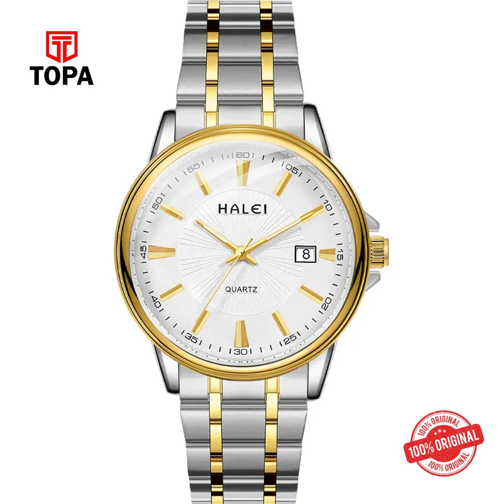 Halei 563M-CHTT-WHT Metal Band Men Watch - Topa