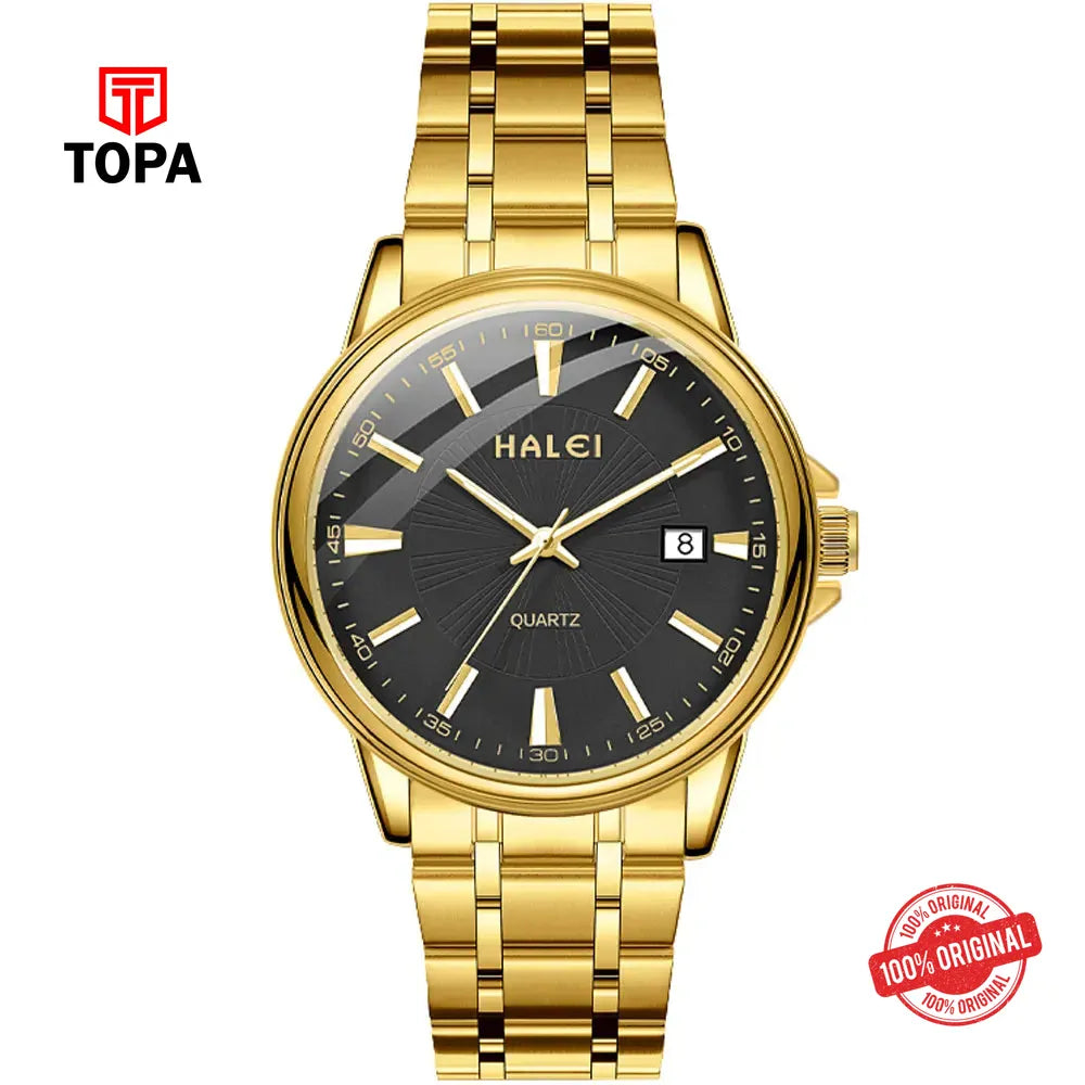 Halei 563M-GLD-BLK Metal Band Men Watch - Topa