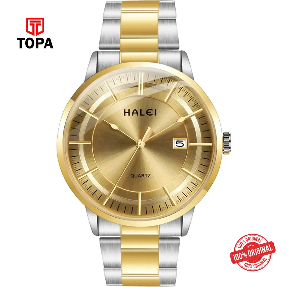 Halei 565M-CHTT-GLD Metal Band Men Watch - Topa