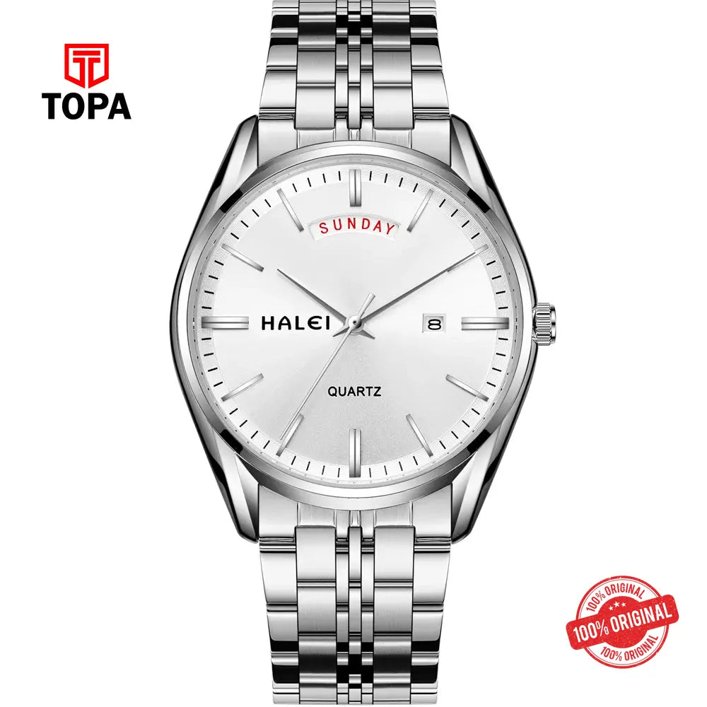 Halei 582M-CH-WHT Metal Band Men Watch - Topa