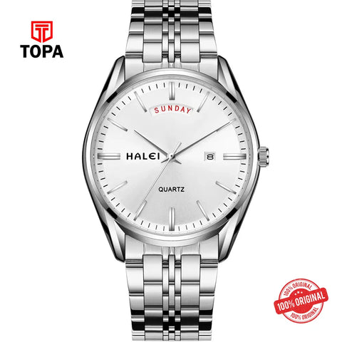 Halei 582M-CH-WHT Metal Band Men Watch - Topa