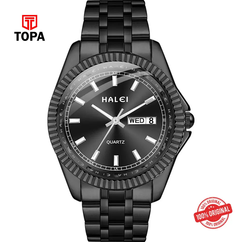 Halei 583M-BLK Metal Band Men Watch - Topa