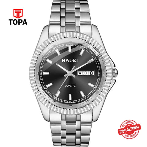 Halei 583M-CH-BLK Metal Band Men Watch - Topa