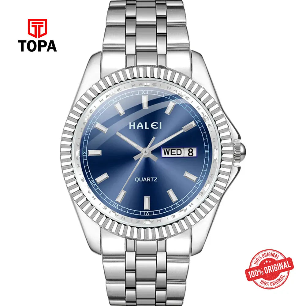 Halei 583M-CH-BLU Metal Band Men Watch - Topa