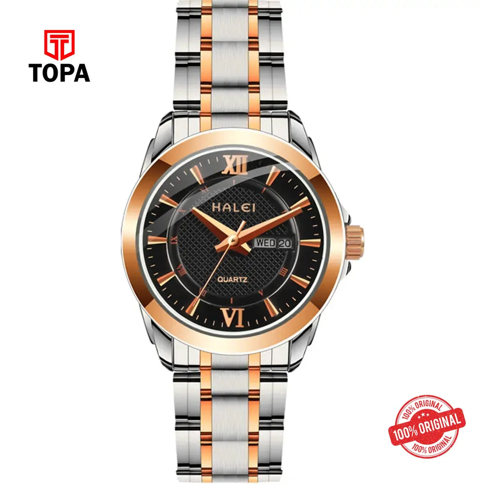 Halei 8006L-CHTT-BLK Metal Band Women Watch - Topa