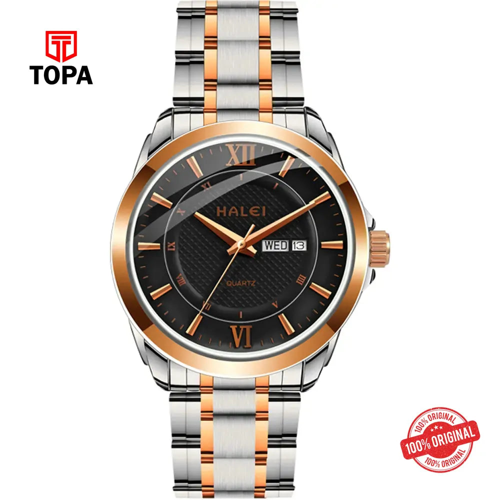 Halei 8006M-CHTT-BLK Metal Band Men Watch - Topa