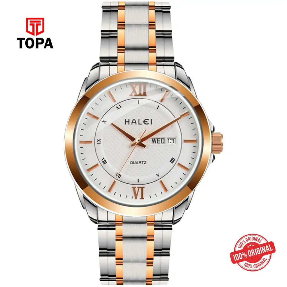 Halei 8006M-CHTT-WHT Metal Band Men Watch - Topa