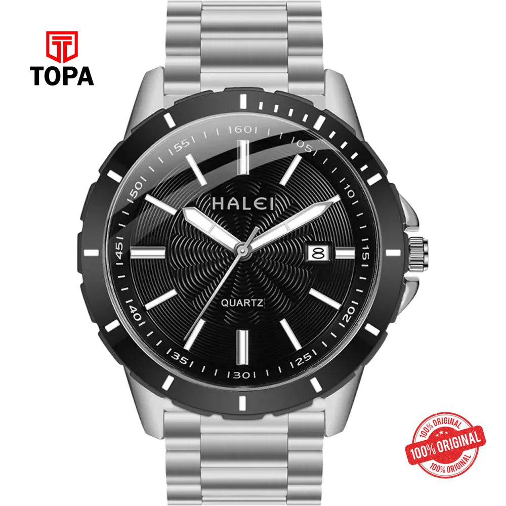 Halei 8033M-CH-BLK Metal Band Men Watch - Topa