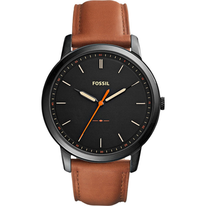 Fossil FS5305 Minimalist men’s watch black dial brown leather strap