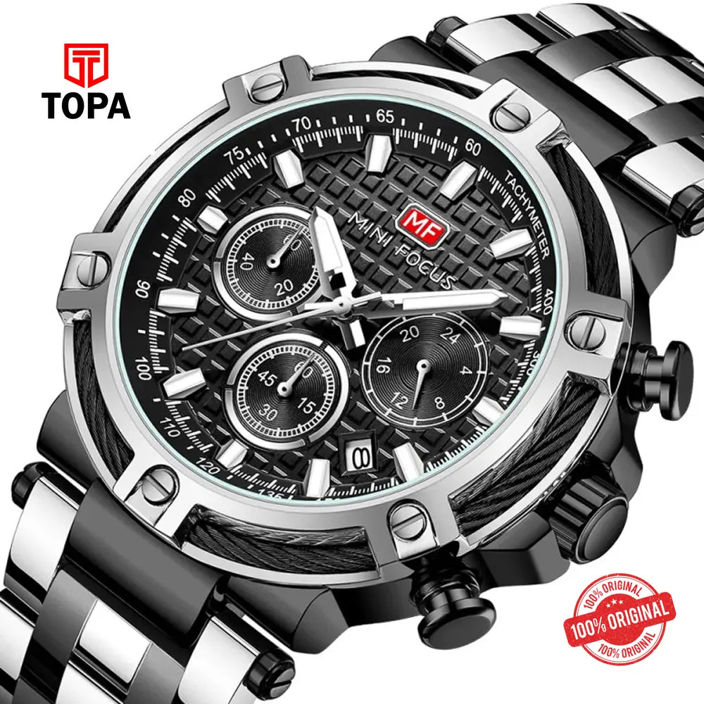 Min Focus MF0470G-06 Metal Band Men Watch - Topa