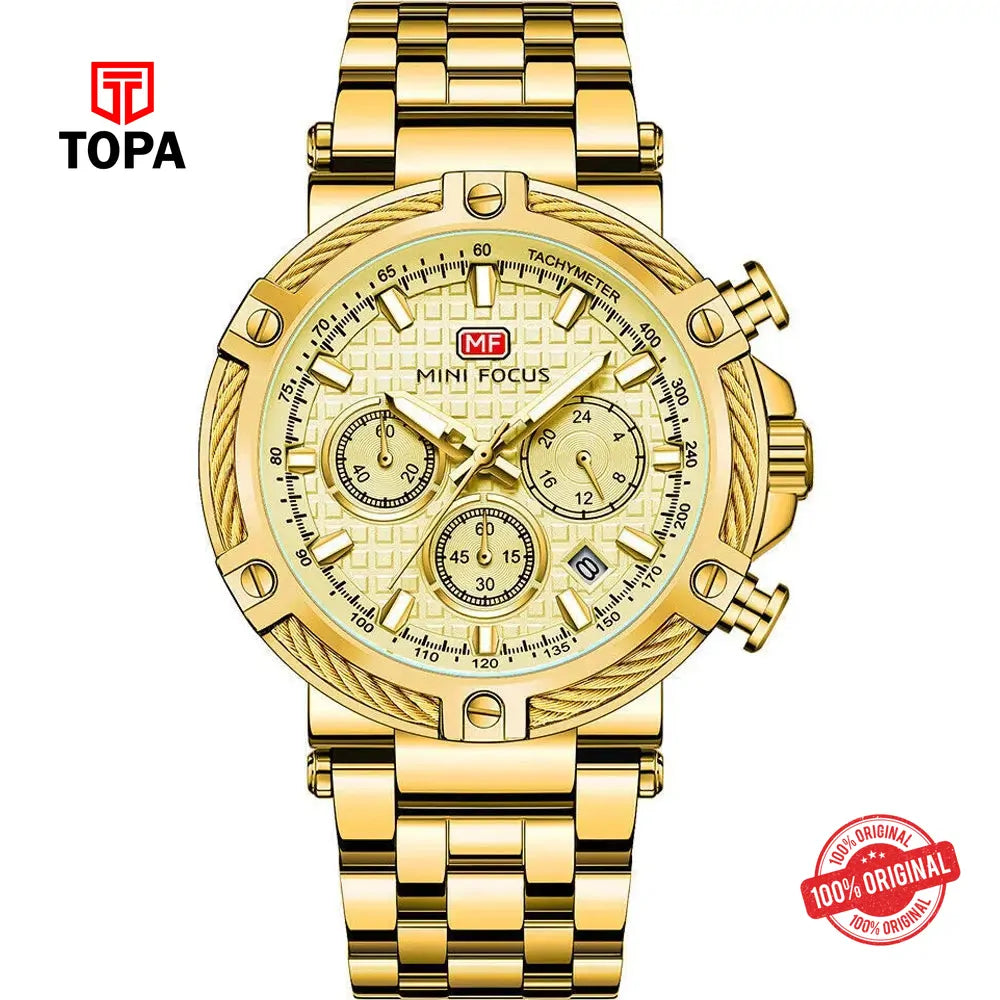 Min Focus MF0470G-07 Metal Band Men Watch - Topa