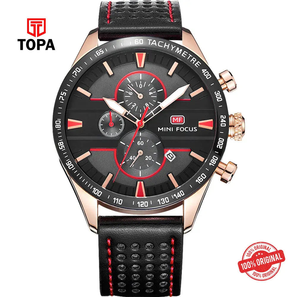 Mini Focus MF0002G-01 Leather Band Men Watch - Topa