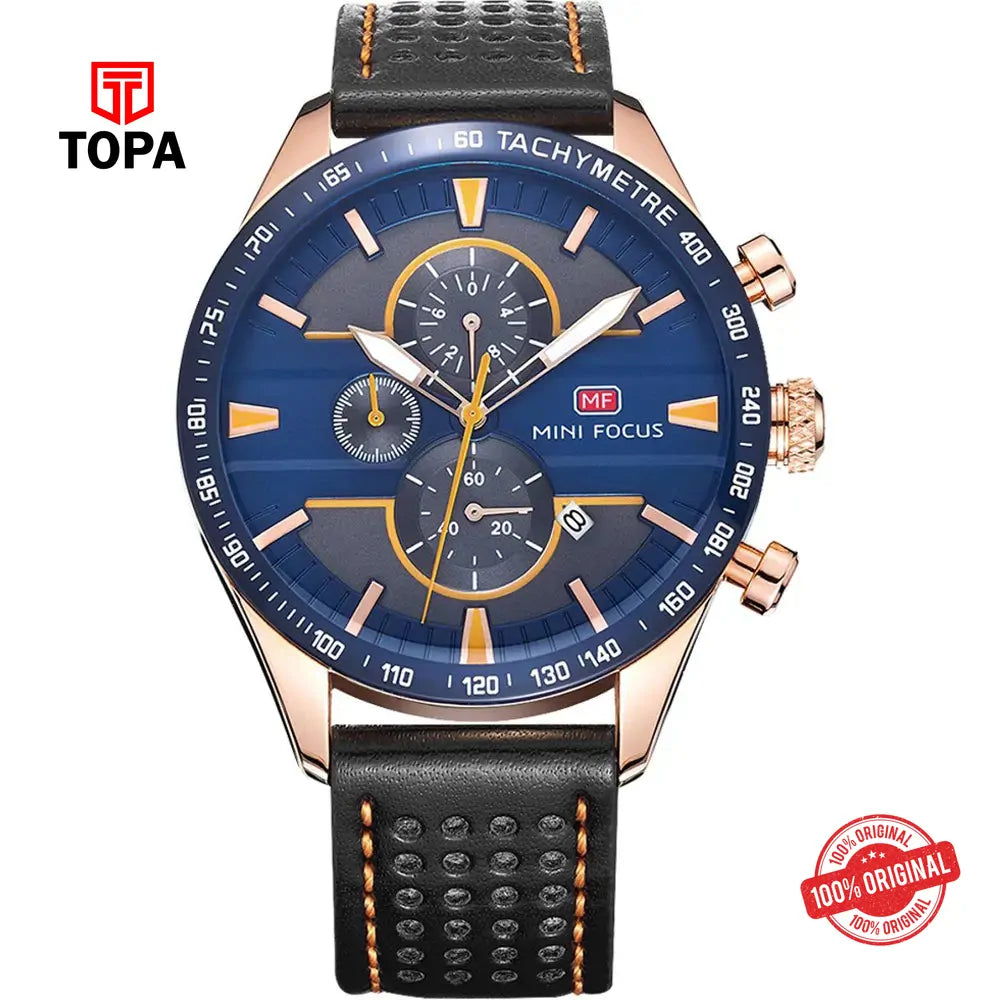 Mini Focus MF0002G-02 Leather Band Men Watch - Topa