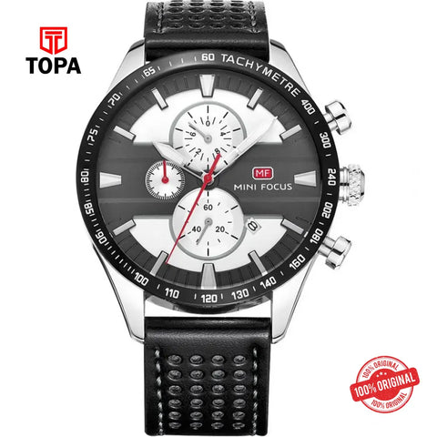 Mini Focus MF0002G-03 Leather Band Men Watch - Topa