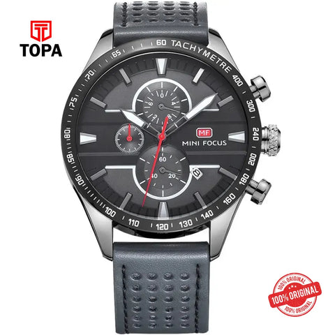 Mini Focus MF0002G-04 Leather Band Men Watch - Topa