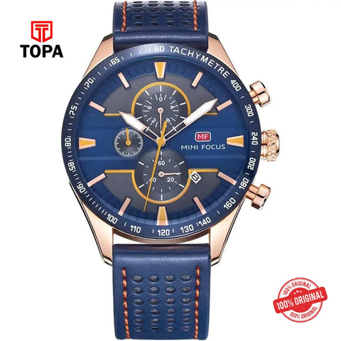 Mini Focus MF0002G-05 Leather Band Men Watch - Topa