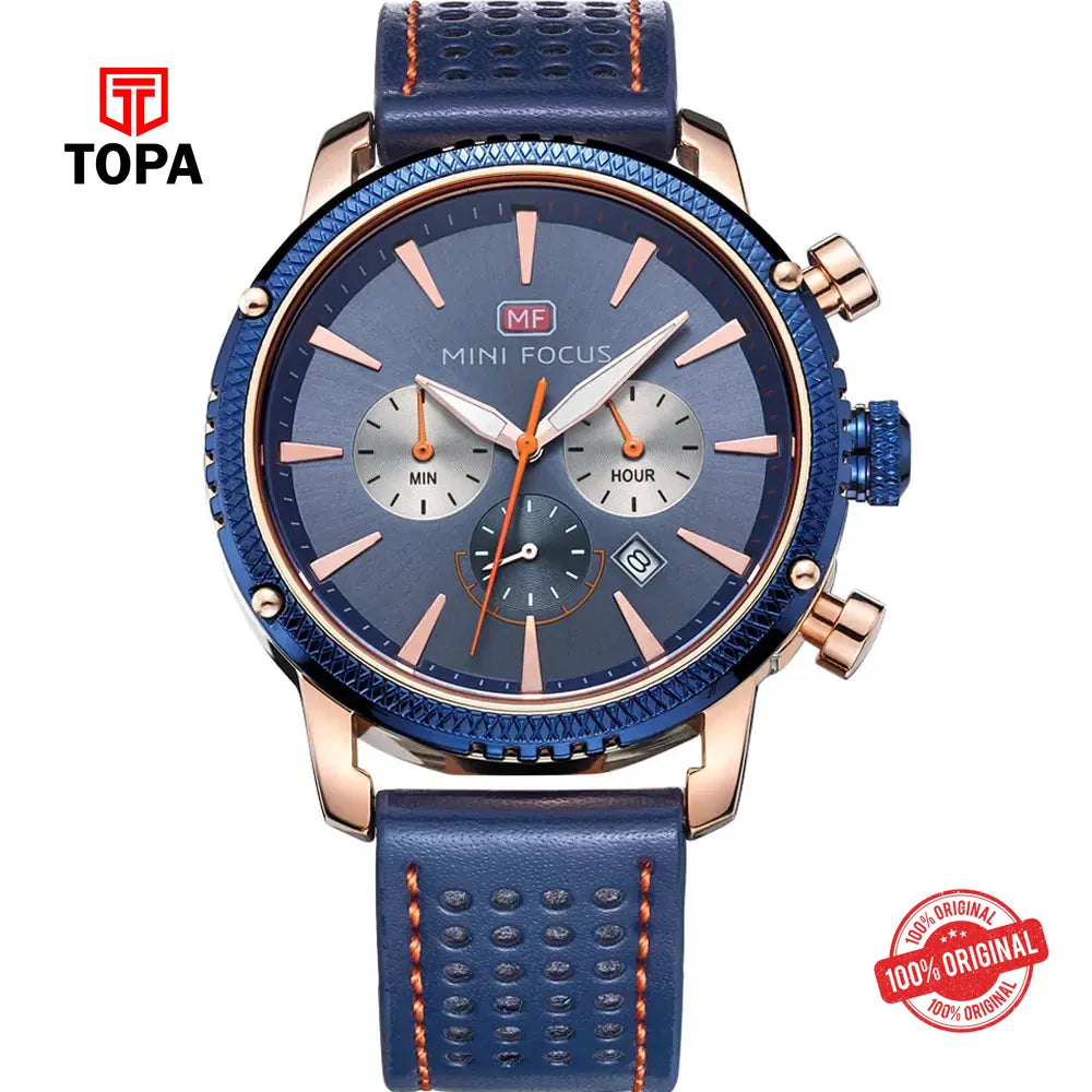 Mini Focus MF0010G-02 Leather Band Men Watch - Topa