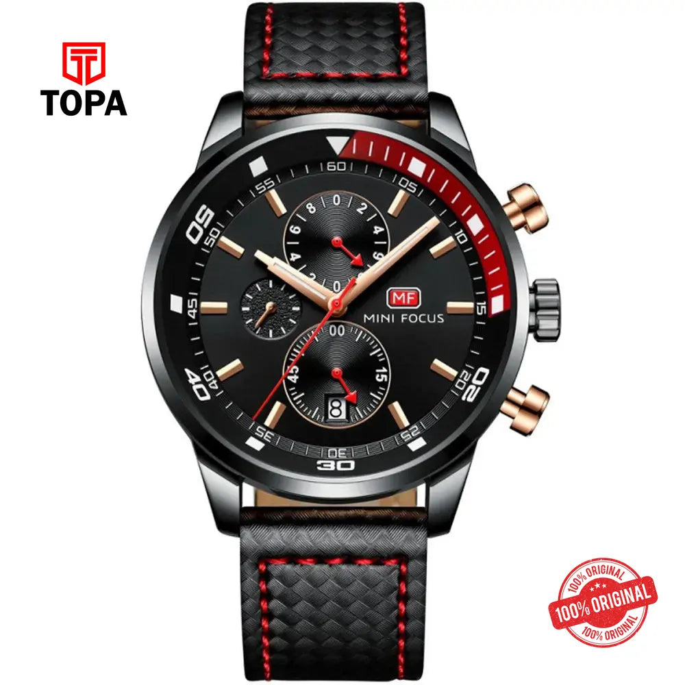 Mini Focus MF0017G-01 Leather Band Men Watch - Topa